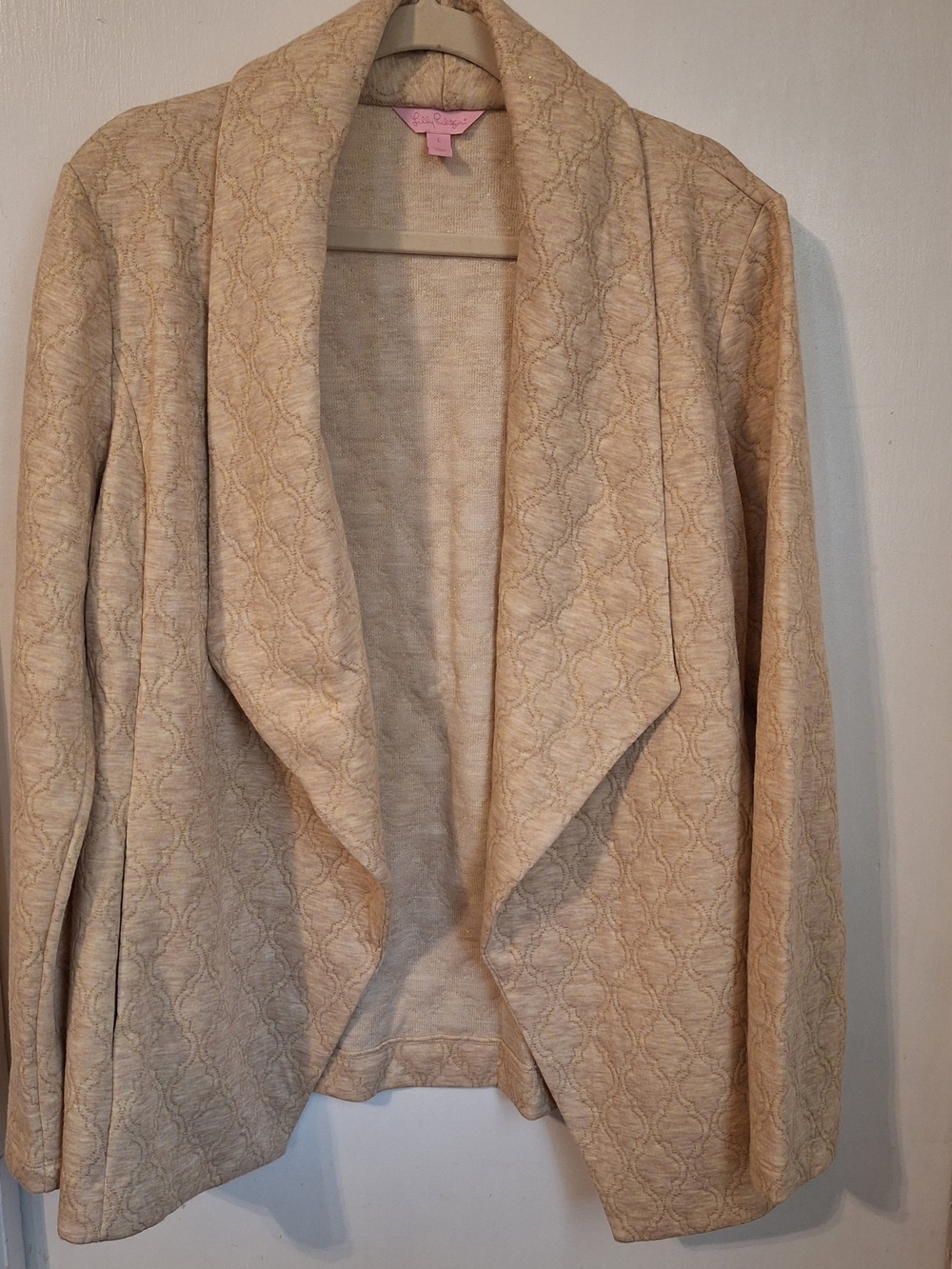 Lilly Pulitzer Neutral Beige Textured Draped Open-Front Blazer